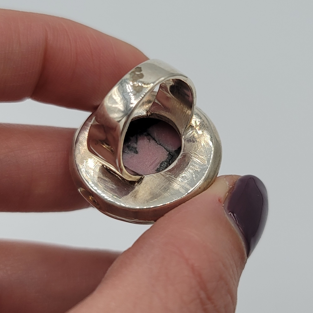 Large Rhodonite Sterling Silver Ring - image 2